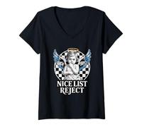 Femme Nice List Rejette Funny Christmas Angel Halo Wings T-Shirt avec Col en V