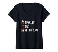 Femme Nice Naughty Pet The Goat Christmas List Shirt Ferme T-Shirt avec Col en V