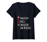 Femme Nice Naughty Smelled Like Cow, No Regrets Christmas List T-Shirt avec Col en V