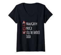 Femme Nice Naughty Still The Favorite Child Christmas List Shirt T-Shirt avec Col en V
