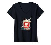 Femme Nice Sip Happens pour des Bars et des Nuits Amusants T-Shirt avec Col en V