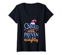 Femme Nice Until Proven Naughty, Guilty Christmas Party Women Men T-Shirt avec Col en V