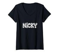 Femme Nicky Halloween Monstres - Nom personnalisé Word Art T-Shirt avec Col en V