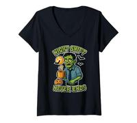 Femme Night Shift n'en finit jamais avec Zombie T-Shirt avec Col en V
