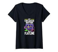 Femme Night Shift Nurse Circadian Rhythm Flatline Humor T-Shirt avec Col en V