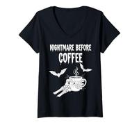 Femme Nightmare Before Coffee Halloween Humor T-Shirt avec Col en V