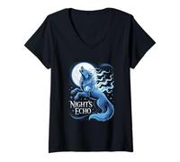 Femme Night's Echo Loup Hurle Pleine Lune T-Shirt avec Col en V