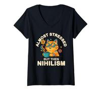 Femme Nihilisme Nihilisme Groovy Cat Nihiliste T-Shirt avec Col en V