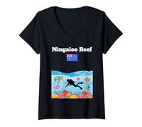 Femme Ningaloo Récif Coraux Drapeau Australien Souvenir Plongée T-Shirt avec Col en V