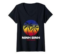 Femme Ninh Binh Vietnam Beach Retro Style années 80 T-Shirt avec Col en V