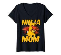 Femme Ninja Mom Fête des Mères Famille Amour Femme T-Shirt avec Col en V