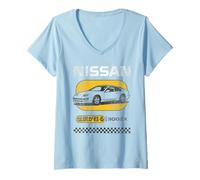 Femme Nissan 300ZX Retro Checkerboard Ad Sports Car T-Shirt avec Col en V