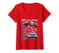 Femme Nissan Skyline Vintage Ad Collage Sports Car T-Shirt avec Col en V