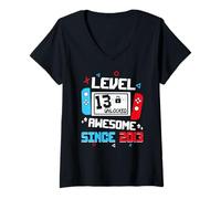 Femme Niveau 13 Unlocked Awesome Since 2013 13th Birthday T-Shirt avec Col en V