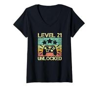 Femme Niveau 21 Débloqué 21e Anniversaire Vingt et Un Ans T-Shirt avec Col en V