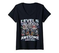 Femme Niveau 5 débloqué Awesome Since 2021 5th Birthday Gaming T-Shirt avec Col en V