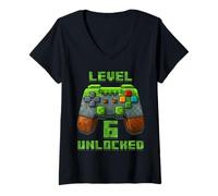 Femme Niveau Up 6ème année Niveau Commence 6 Ans Anniversaire Gamer T-Shirt avec Col en V