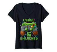 Femme Niveau Up 6ème année Niveau Commence 6 Ans Anniversaire Gamer T-Shirt avec Col en V