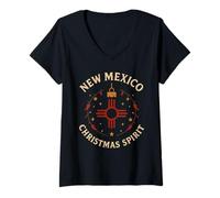 Femme NM Christmas Spirit Chemise Zia Ornement étoiles Chili T-Shirt avec Col en V