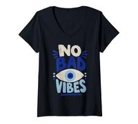Femme No Bad Vibes Evil Eye Calm Aura Blue Eye T-Shirt avec Col en V