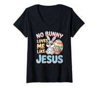 Femme No Bunny Loves Me Like Jesus Easter Christian Boys Kids Men T-Shirt avec Col en V