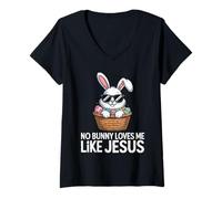 Femme No Bunny Loves Me Like Jesus Lapin De Pâques Humour Chrétien T-Shirt avec Col en V