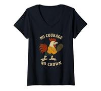 Femme No Courage No Crown Cool Boxing Coq de motivation T-Shirt avec Col en V
