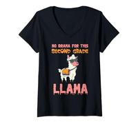 Femme No Drama for This Second Grade Lama Funny Back to School T-Shirt avec Col en V