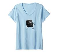 Femme No Escape Key Computer Humour Funny Esc Button Tech Witty Art T-Shirt avec Col en V