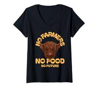 Femme No Farmers No Food No Future (Motif Vache) T-Shirt avec Col en V