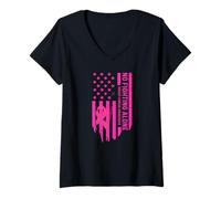 Femme No Fighting Alone Drapeau américain pour la Sensibilisation au Cancer du Sein T-Shirt avec Col en V