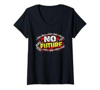 Femme No Future - Rébellion Punk Rock Vintage T-Shirt avec Col en V