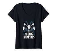 Femme No Gods No Masters! Baphomet Pentagramme athée T-Shirt avec Col en V