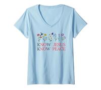 Femme No Jesus No Peace Christian Be Still & Know Jesus Know Peace T-Shirt avec Col en V