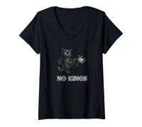Femme No Kings Black Cat Kick Crown Protect Democracy Protest T-Shirt avec Col en V