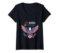 Femme No Kings in America | Art Populaire Vintage Eagle T-Shirt avec Col en V