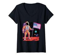 Femme No Kings in America Astronaute Space Science-Fiction T-Shirt avec Col en V