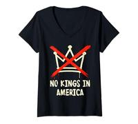 Femme No Kings in America, Crown with X Cross Mark T-Shirt avec Col en V