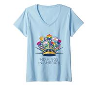 Femme No Kings in America Floral Crown Pride LBGTQ T-Shirt avec Col en V