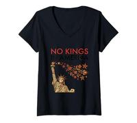 Femme No Kings in America Statue de la Liberté Art Floral Botanique T-Shirt avec Col en V
