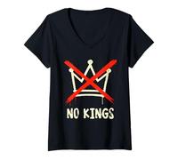 Femme No Kings Protest Crown with Red X Cross, Crown Crossed Out T-Shirt avec Col en V