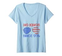 Femme No Kings Since 1776 Distressed USA Flag Vintage T-Shirt avec Col en V