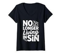 Femme No Longer Living in Sin Mariage Couple de Mariage - T-Shirt avec Col en V