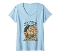 Femme No Lords in America Since 1776 4th of July USA Flag Voilier T-Shirt avec Col en V
