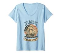 Femme No Lords in America Since 1776 Vintage Sailing Ship 4 juillet T-Shirt avec Col en V