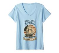 Femme No Lords in America Since 1776 Vintage Sailing Ship 4 juillet T-Shirt avec Col en V
