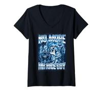 Femme No More Mr Nice Guy Montage Loup-Garou chromé Bleu T-Shirt avec Col en V