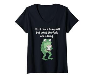Femme No Offence to Myself But What The f am I Doing Meme T-Shirt avec Col en V