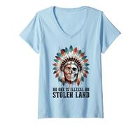 Femme No One is Illegal on Stolen Land - Native American Roots T-Shirt avec Col en V