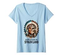 Femme No One is Illegal on Stolen Land - Native American Roots T-Shirt avec Col en V